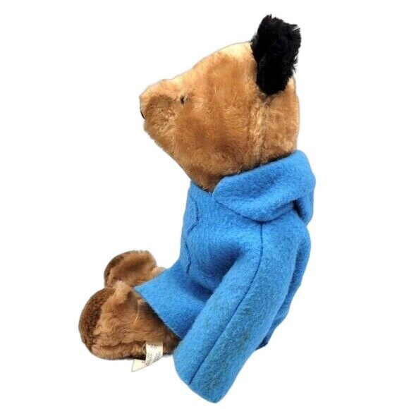 Eden Paddington Bear Plush Brown 16" Wool Coat 2-Button Blue Black Ears VTG 1981 - Picture 4 of 12